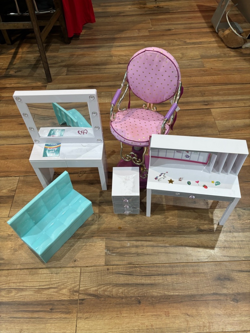 Pink our generation Accent 18” Doll Vanity Chair + White & Doll Furniture Set